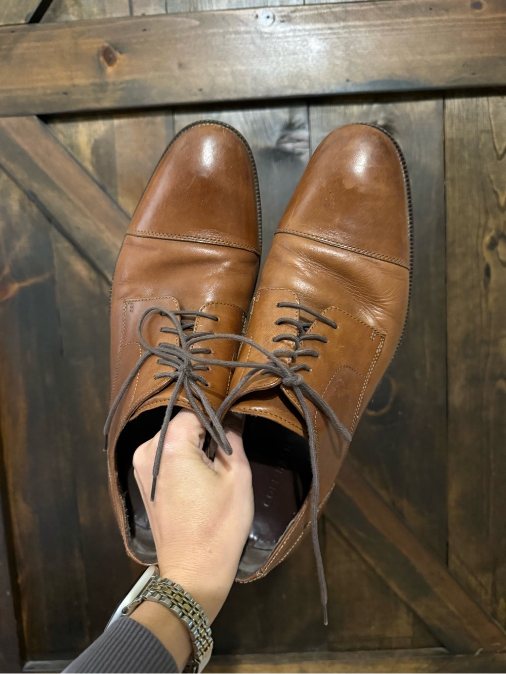 Cole Haan Tan/Brown Leather Cap-Toe Oxford Dress Shoes